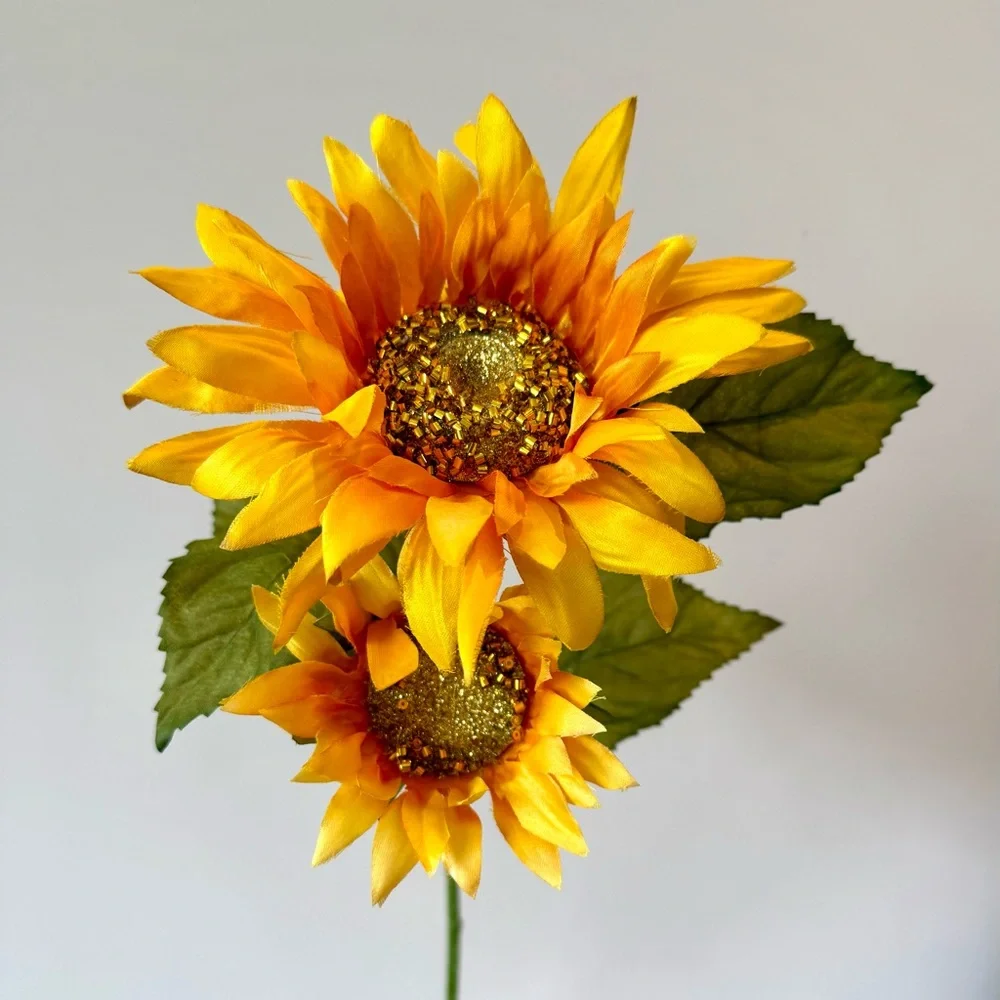 Long 24” Yellow Sunflower Stem with Glitter Golden Middle Accent Faux Flowers